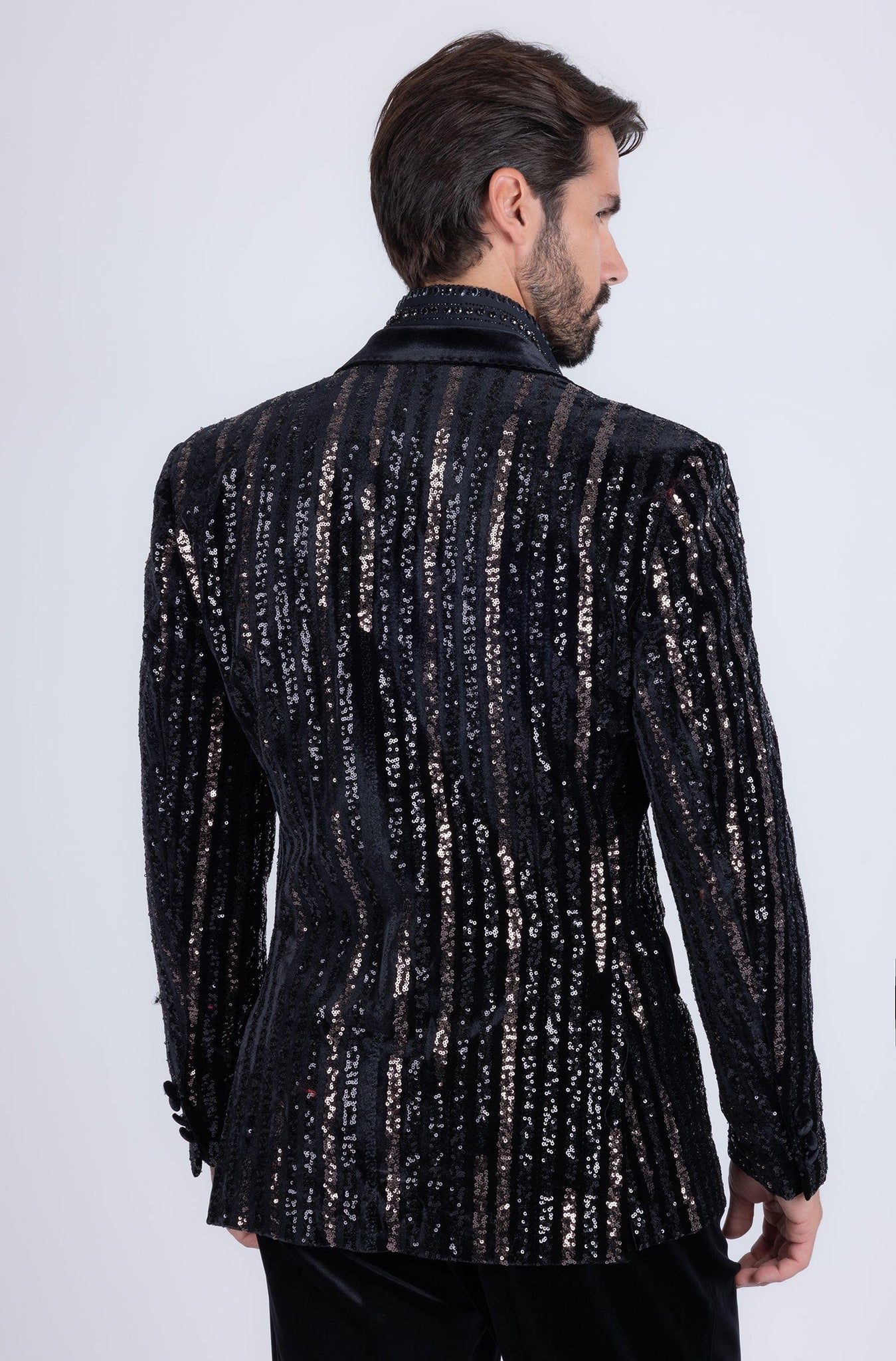 Barabas Wholesale Men's Sequin Geometric Design Peak Lapel Blazer 5BL16 Black