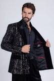 Barabas Wholesale Men's Sequin Geometric Design Peak Lapel Blazer 5BL16 Gun Metal