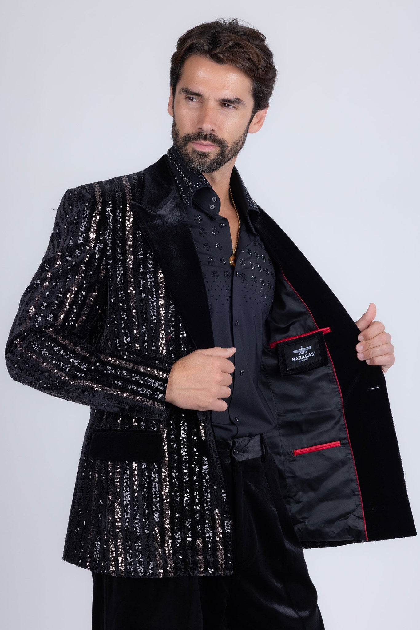 Barabas Wholesale Men's Sequin Geometric Design Peak Lapel Blazer 5BL16 Gun Metal