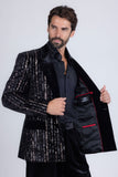 Barabas Wholesale Men's Sequin Geometric Design Peak Lapel Blazer 5BL16 Gun Metal