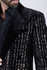 Barabas Wholesale Men's Sequin Geometric Design Peak Lapel Blazer 5BL16 Gun Metal