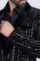 Barabas Wholesale Men's Sequin Geometric Design Peak Lapel Blazer 5BL16 Gun Metal