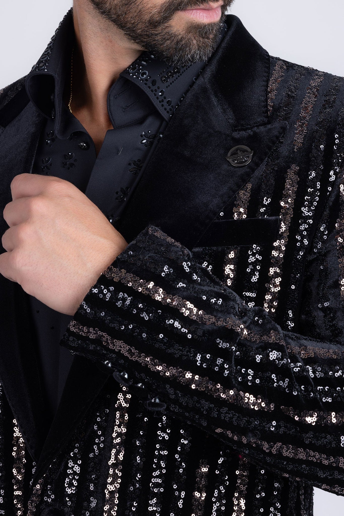 Barabas Wholesale Men's Sequin Geometric Design Peak Lapel Blazer 5BL16 Gun Metal