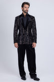 Barabas Wholesale Men's Sequin Geometric Design Peak Lapel Blazer 5BL16 Black Gun Metal