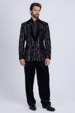 Barabas Wholesale Men's Sequin Geometric Design Peak Lapel Blazer 5BL16 Black Gun Metal