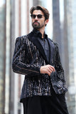 Barabas Wholesale Men's Sequin Geometric Design Peak Lapel Blazer 5BL16 Black