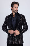 Barabas Wholesale Men's Sequin Geometric Design Peak Lapel Blazer 5BL16 Gun Metal