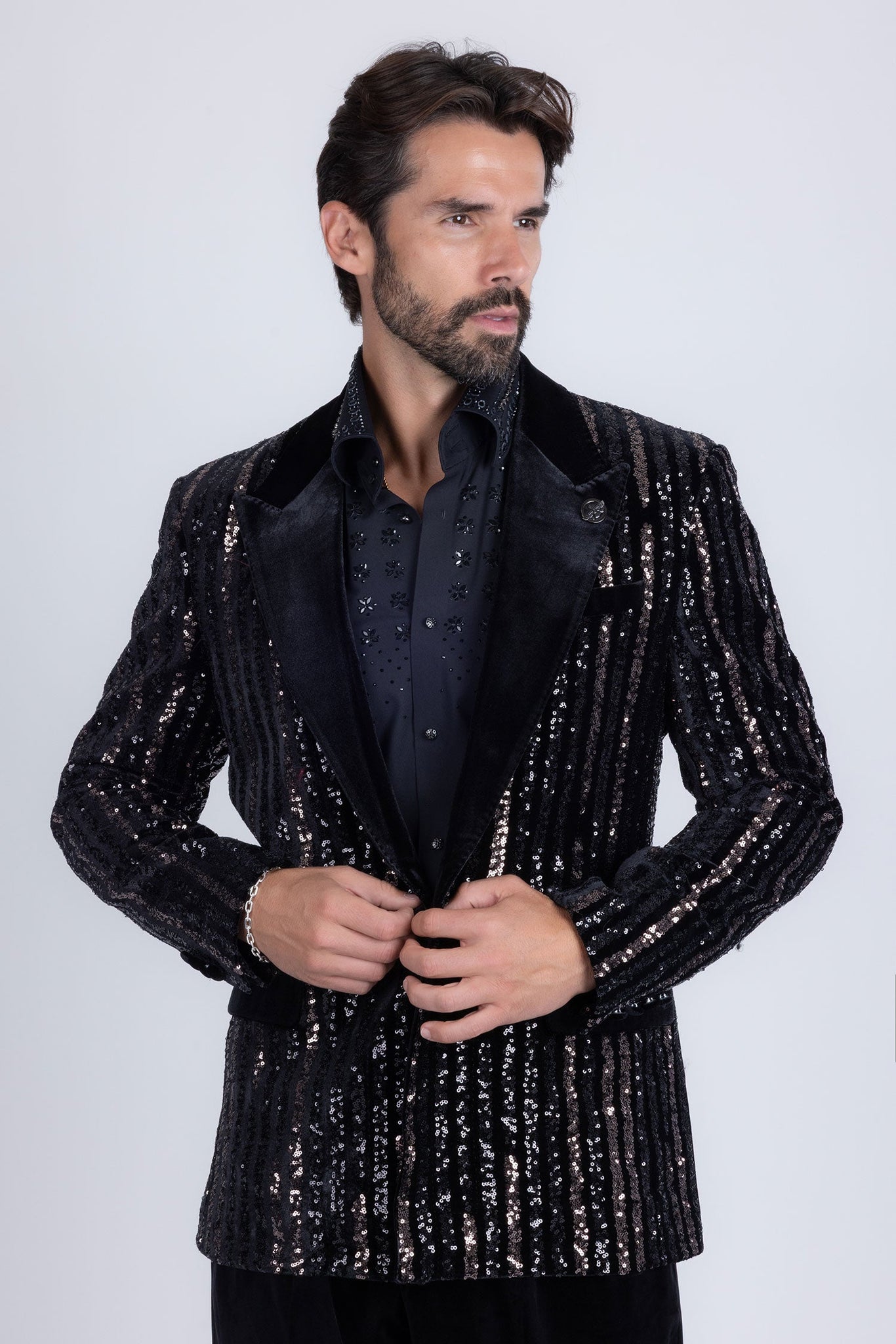 Barabas Wholesale Men's Sequin Geometric Design Peak Lapel Blazer 5BL16 Gun Metal