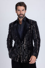 Barabas Wholesale Men's Sequin Geometric Design Peak Lapel Blazer 5BL16 Gun Metal