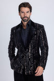 Barabas Wholesale Men's Sequin Geometric Design Peak Lapel Blazer 5BL16 Gun Metal