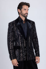 Barabas Wholesale Men's Sequin Geometric Design Peak Lapel Blazer 5BL16 Black