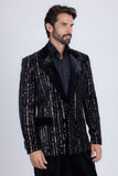 Barabas Wholesale Men's Sequin Geometric Design Peak Lapel Blazer 5BL16 Black