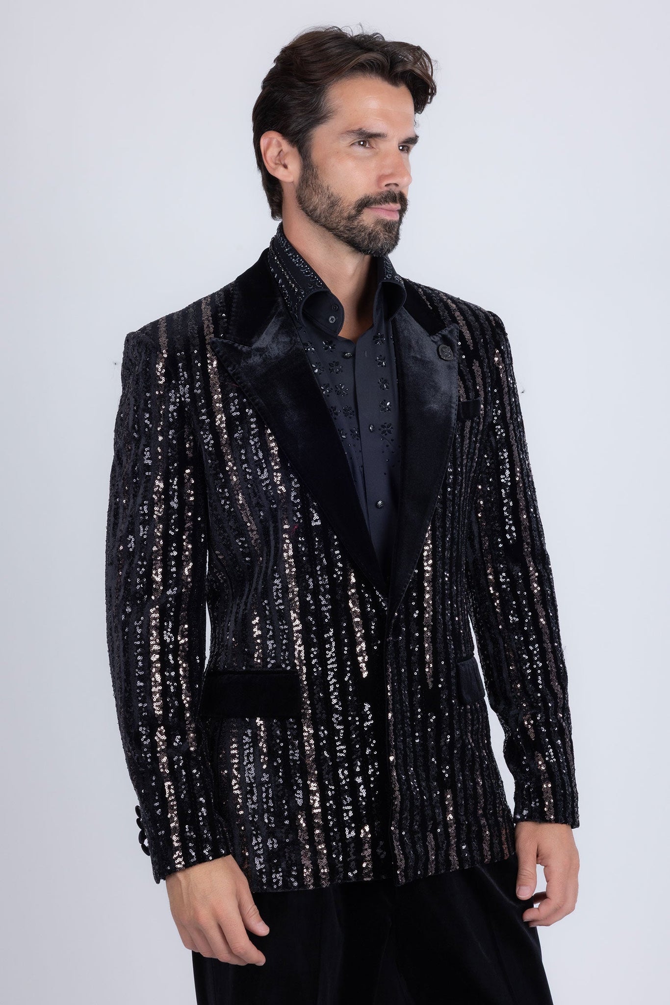 Barabas Wholesale Men's Sequin Geometric Design Peak Lapel Blazer 5BL16 Black
