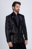 Barabas Wholesale Men's Sequin Geometric Design Peak Lapel Blazer 5BL16 Black