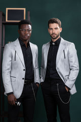 Barabas Wholesale Men's Shiny Geometric Design Notch Lapel Blazer 5BL17 Charcoal