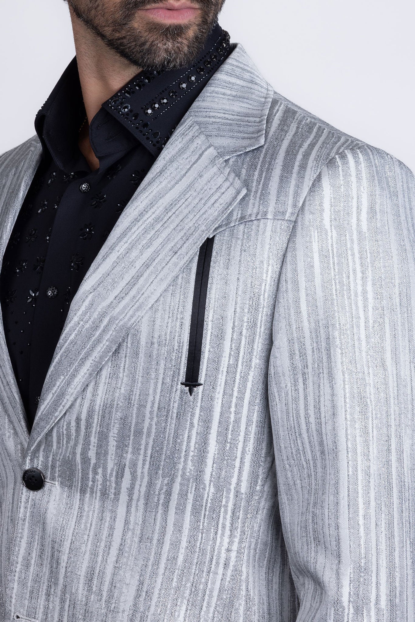 Barabas Wholesale Men's Shiny Geometric Design Notch Lapel Blazer 5BL17 Charcoal