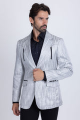 Barabas Wholesale Men's Shiny Geometric Design Notch Lapel Blazer 5BL17 Grey