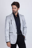 Barabas Wholesale Men's Shiny Geometric Design Notch Lapel Blazer 5BL17 Charcoal