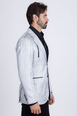 Barabas Wholesale Men's Shiny Geometric Design Notch Lapel Blazer 5BL17 Charcoal