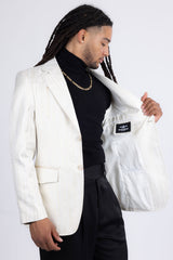 Barabas Wholesale Men's Shiny Geometric Notch Lapel Blazer 5BL17 White Gold