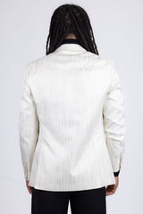 Barabas Wholesale Men's Shiny Geometric Notch Lapel Blazer 5BL17 White Gold