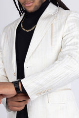 Barabas Wholesale Men's Shiny Geometric Notch Lapel Blazer 5BL17 White Gold