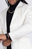 Barabas Wholesale Men's Shiny Geometric Notch Lapel Blazer 5BL17 White Gold