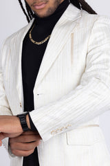 Barabas Wholesale Men's Shiny Geometric Design Notch Lapel Blazer 5BL17 White Gold