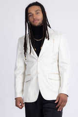Barabas Wholesale Men's Shiny Geometric Notch Lapel Blazer 5BL17 White Gold