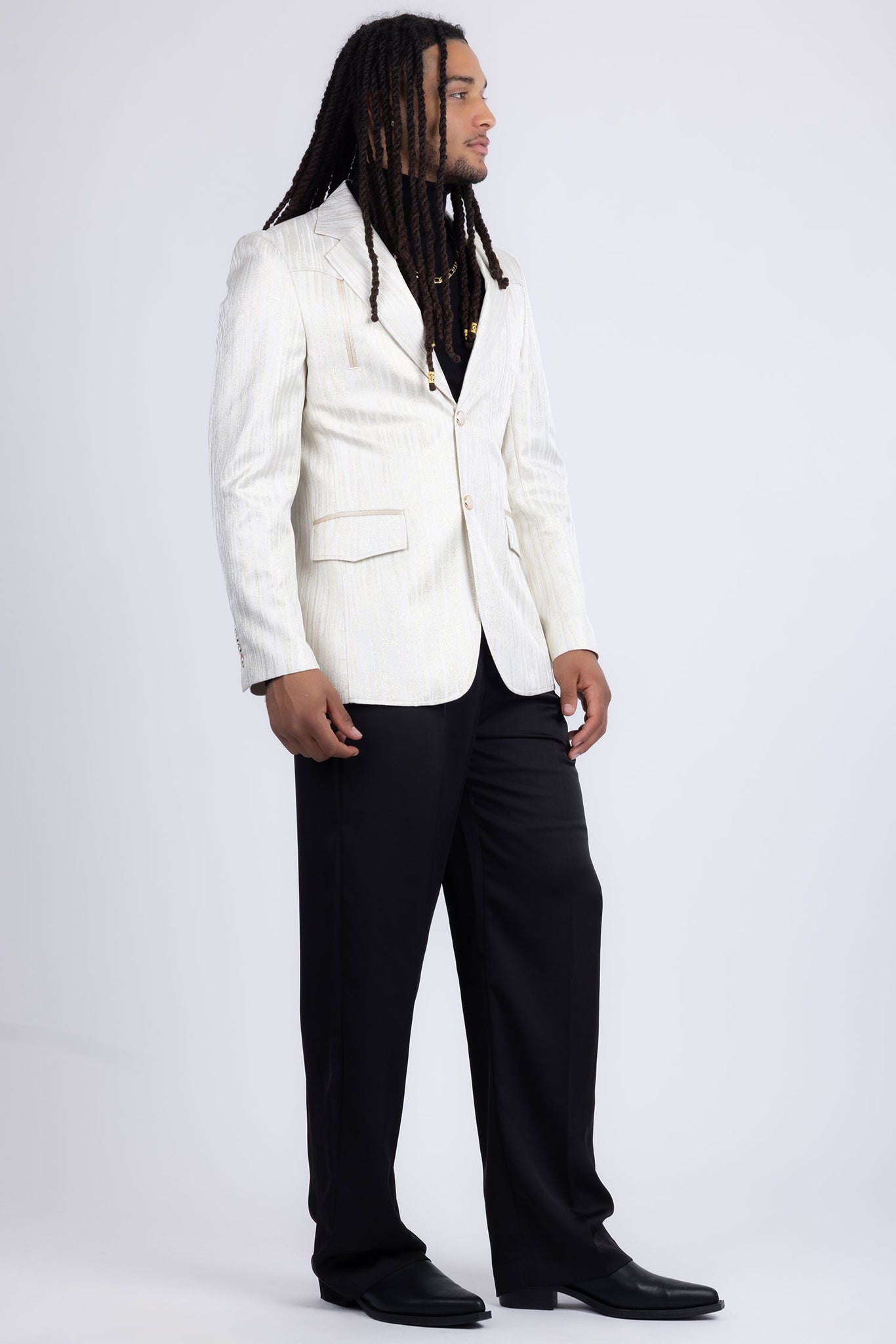Barabas Wholesale Men's Shiny Geometric Notch Lapel Blazer 5BL17 White Gold