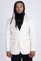 Barabas Wholesale Men's Shiny Geometric Notch Lapel Blazer 5BL17 White Gold