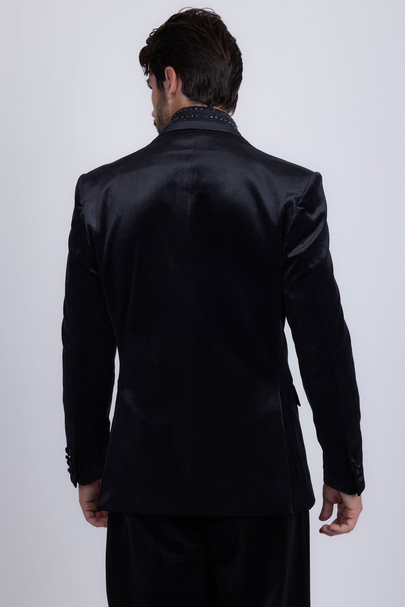 Barabas Wholesale Men's Velvet Shiny Design Notch Lapel Blazer 5BL18 Black
