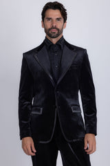 Barabas Wholesale Men's Velvet Shiny Design Notch Lapel Blazer 5BL18 Black