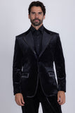Barabas Wholesale Men's Velvet Shiny Design Notch Lapel Blazer 5BL18 Black