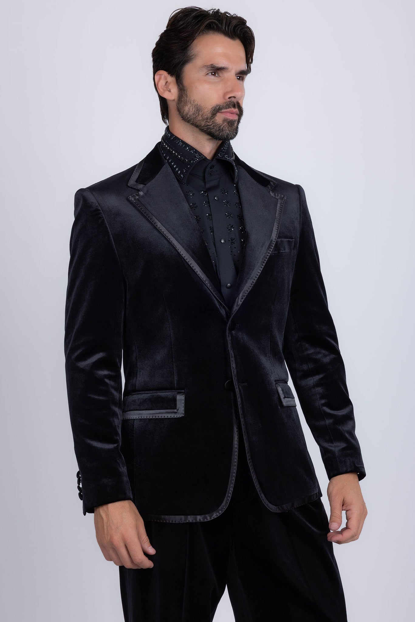 Barabas Wholesale Men's Velvet Shiny Design Notch Lapel Blazer 5BL18 Black