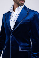 Barabas Wholesale Men's Velvet Shiny Design Notch Lapel Blazer 5BL18 Blue