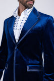 Barabas Wholesale Men's Velvet Shiny Design Notch Lapel Blazer 5BL18 Blue