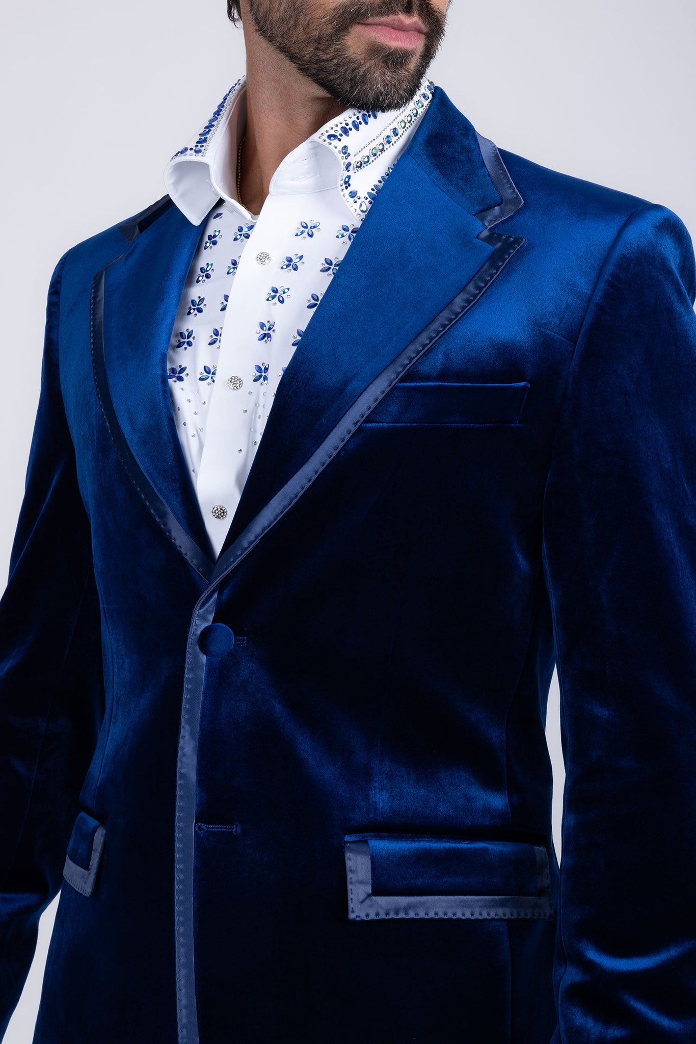 Barabas Wholesale Men's Velvet Shiny Design Notch Lapel Blazer 5BL18 Blue