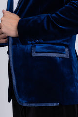Barabas Wholesale Men's Velvet Shiny Design Notch Lapel Blazer 5BL18 Blue