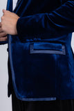 Barabas Wholesale Men's Velvet Shiny Design Notch Lapel Blazer 5BL18 Blue