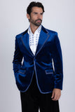 Barabas Wholesale Men's Velvet Shiny Design Notch Lapel Blazer 5BL18 Blue