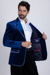 Barabas Wholesale Men's Velvet Shiny Design Notch Lapel Blazer 5BL18 Blue