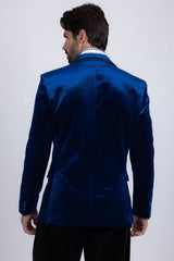Barabas Wholesale Men's Velvet Shiny Design Notch Lapel Blazer 5BL18 Blue