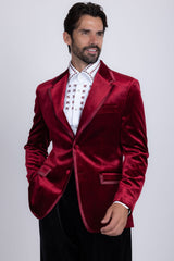 Barabas Wholesale Men's Velvet Shiny Design Notch Lapel Blazer 5BL18 Burgundy