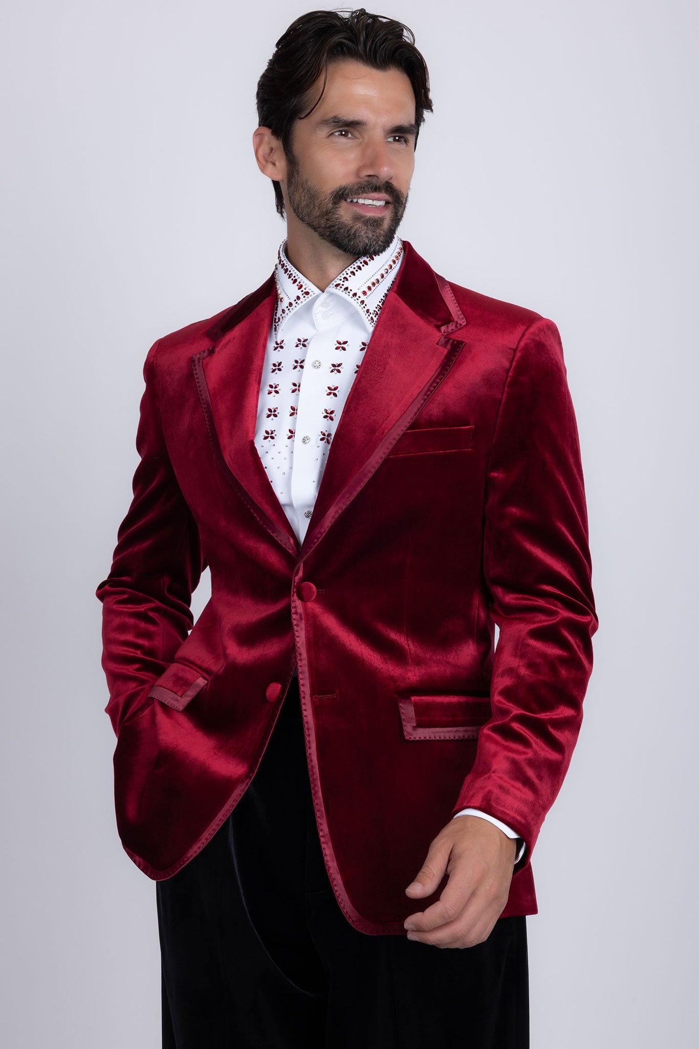 Barabas Wholesale Men's Velvet Shiny Design Notch Lapel Blazer 5BL18 Burgundy