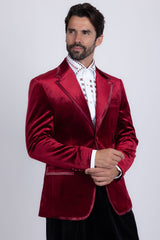 Barabas Wholesale Men's Velvet Shiny Design Notch Lapel Blazer 5BL18 Burgundy