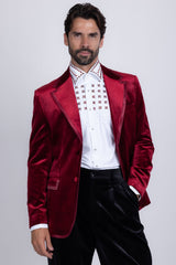 Barabas Wholesale Men's Velvet Shiny Design Notch Lapel Blazer 5BL18 Burgundy
