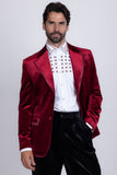 Barabas Wholesale Men's Velvet Shiny Design Notch Lapel Blazer 5BL18 Burgundy