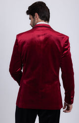 Barabas Wholesale Men's Velvet Shiny Design Notch Lapel Blazer 5BL18 Burgundy