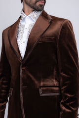 Barabas Wholesale Men's Velvet Shiny Design Notch Lapel Blazer 5BL18 Coffee